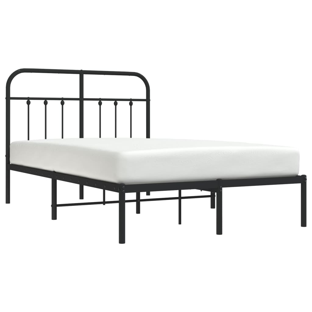 Black Metal Bed Frame with Headboard, 120x190cm, No Mattress