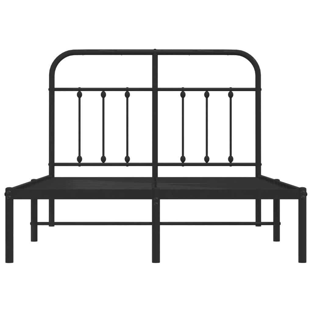 Black Metal Bed Frame with Headboard, 120x190cm, No Mattress