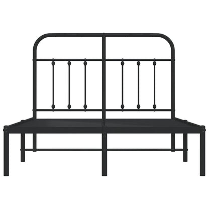 Black Metal Bed Frame with Headboard, 120x190cm, No Mattress