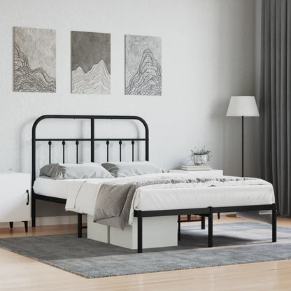 Black Metal Bed Frame with Headboard, 120x190cm, No Mattress