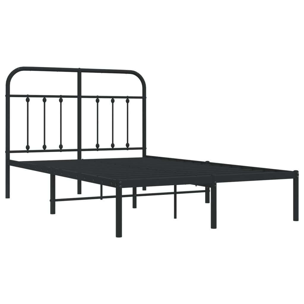 Black Metal Bed Frame with Headboard, 120x200cm, No Mattress
