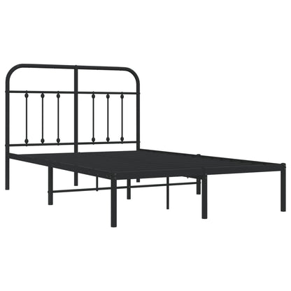 Black Metal Bed Frame with Headboard, 120x200cm, No Mattress