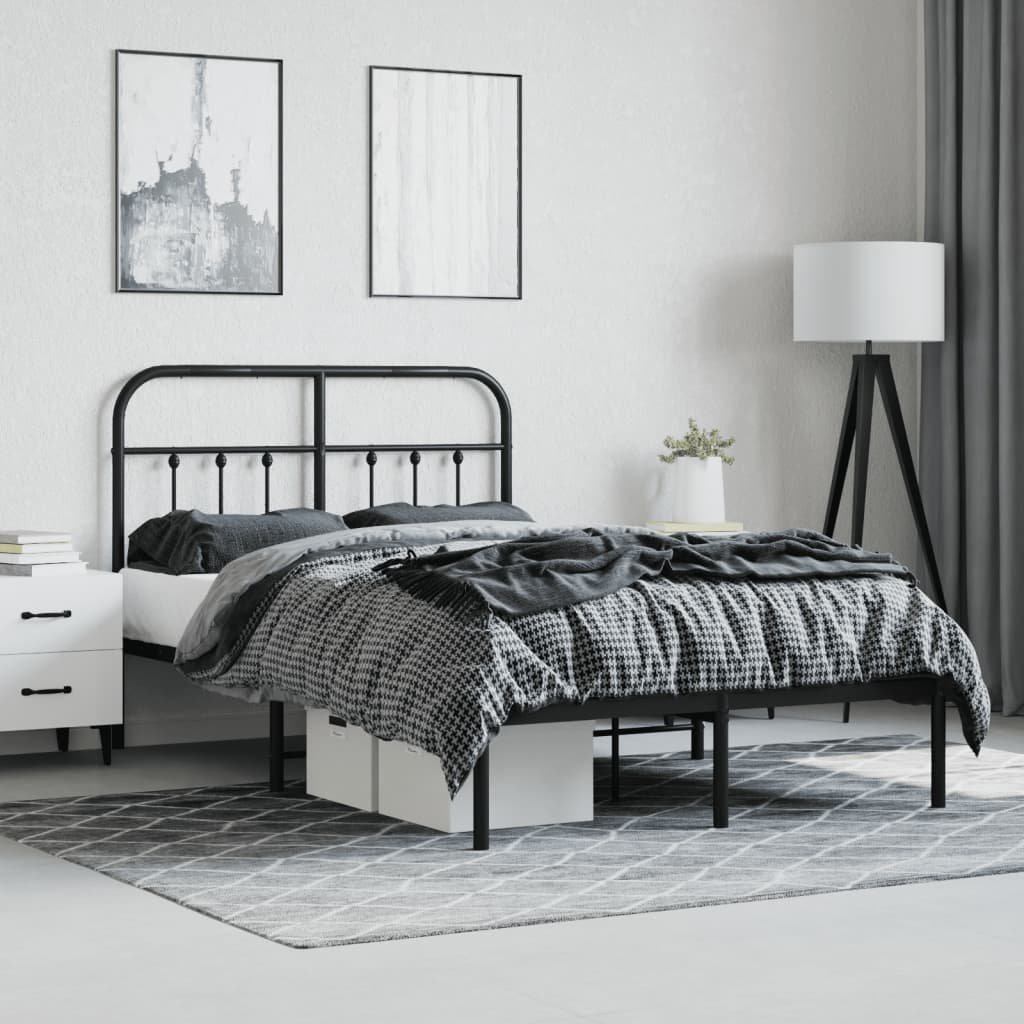 Black Metal Bed Frame with Headboard, 120x200cm, No Mattress