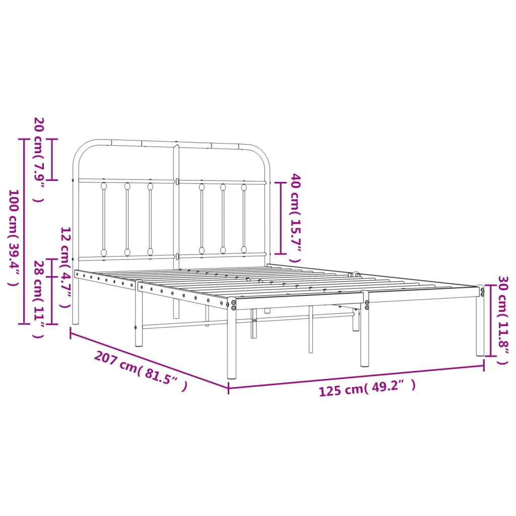 Black Metal Bed Frame with Headboard, 120x200cm, No Mattress