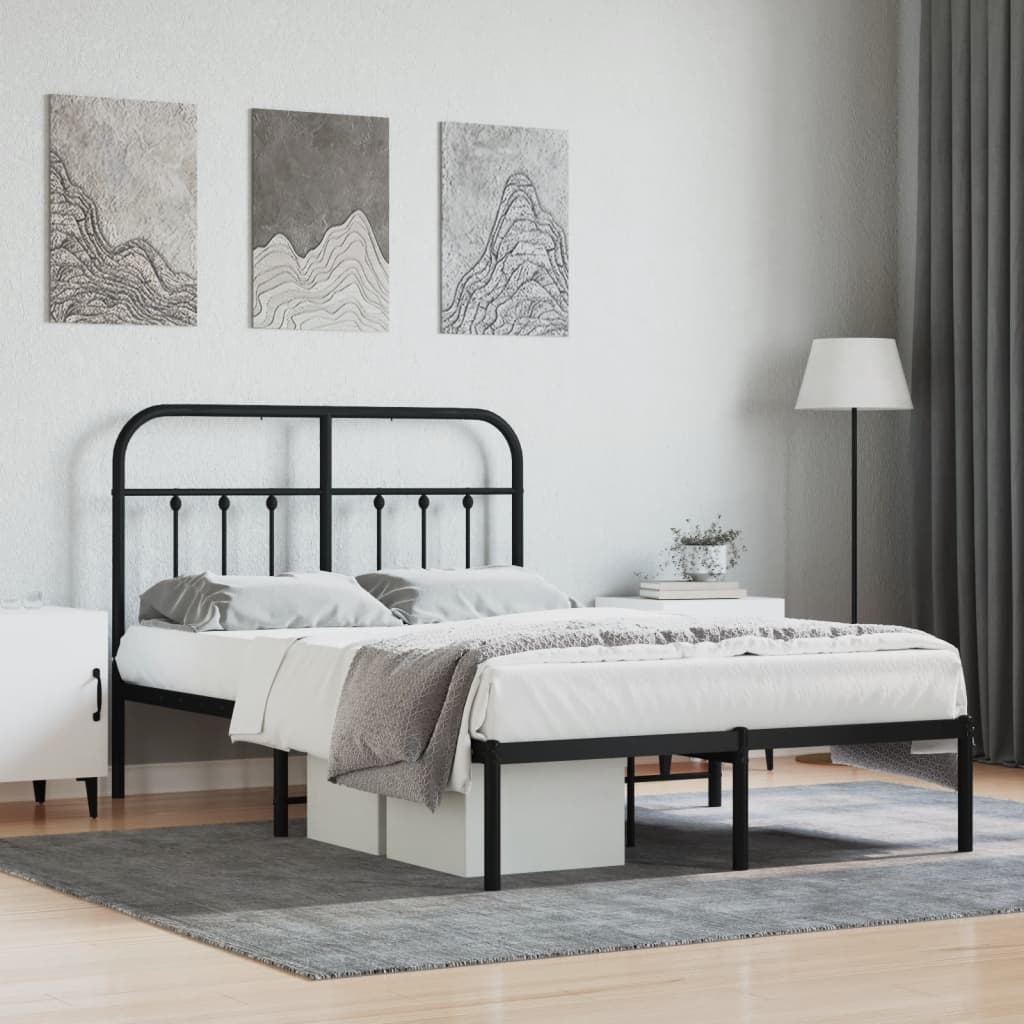 Black Metal Bed Frame with Headboard, 120x200cm, No Mattress