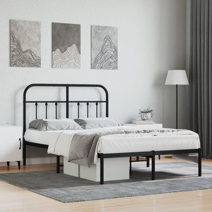 Black Metal Bed Frame with Headboard, 120x200cm, No Mattress