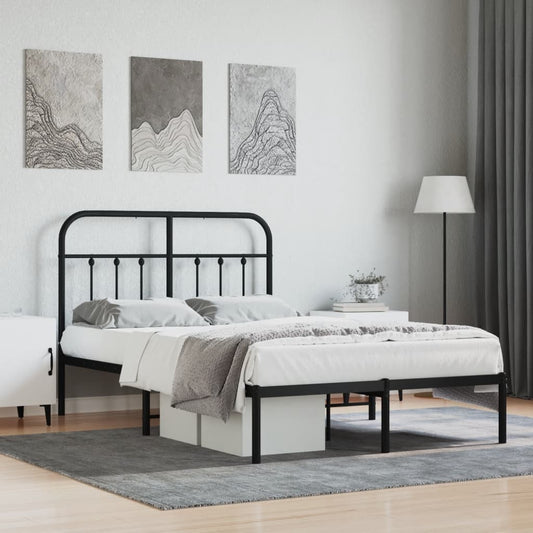 Black Metal Bed Frame with Headboard, 120x200cm, No Mattress