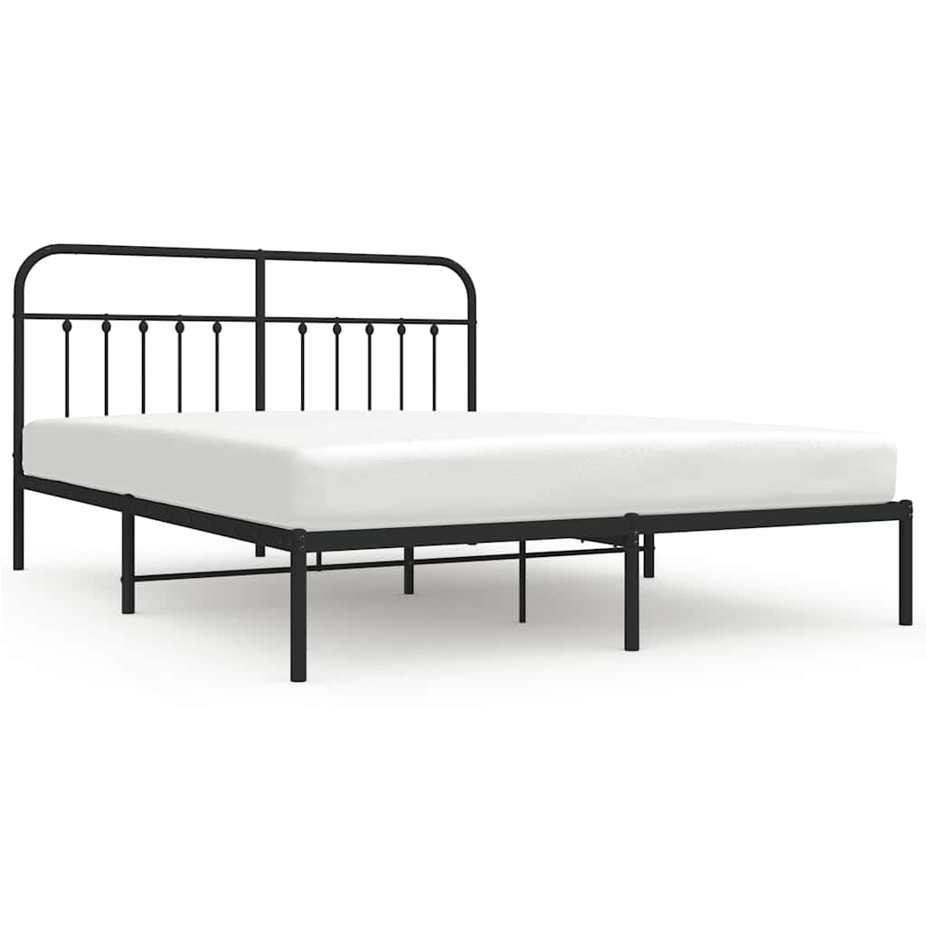 Black Metal Bed Frame with Headboard - 183x213cm, No Mattress