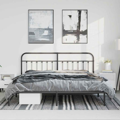 Black Metal Bed Frame with Headboard - 183x213cm, No Mattress