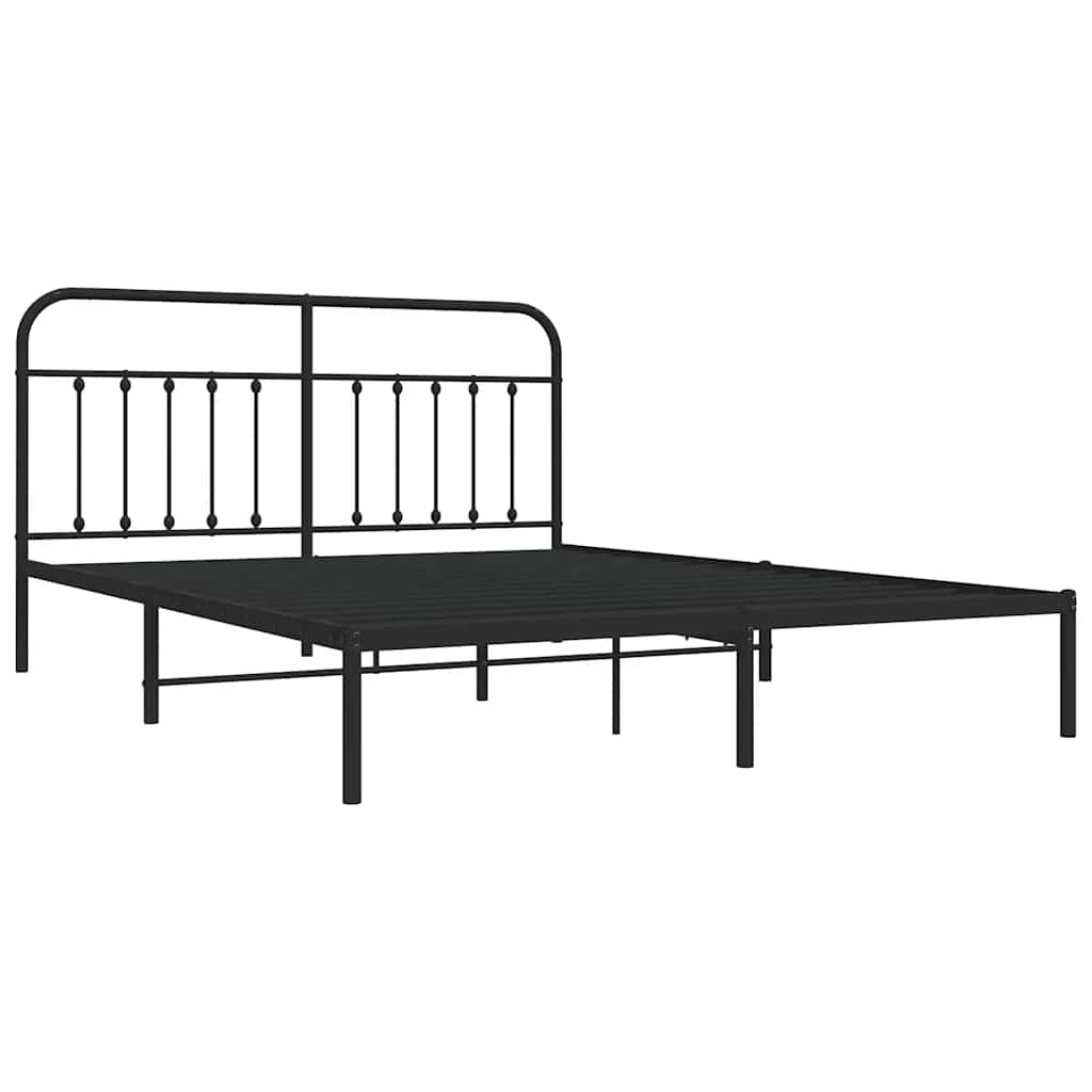Black Metal Bed Frame with Headboard - 183x213cm, No Mattress