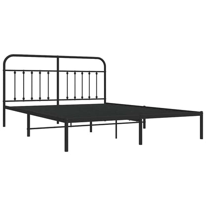 Black Metal Bed Frame with Headboard - 183x213cm, No Mattress