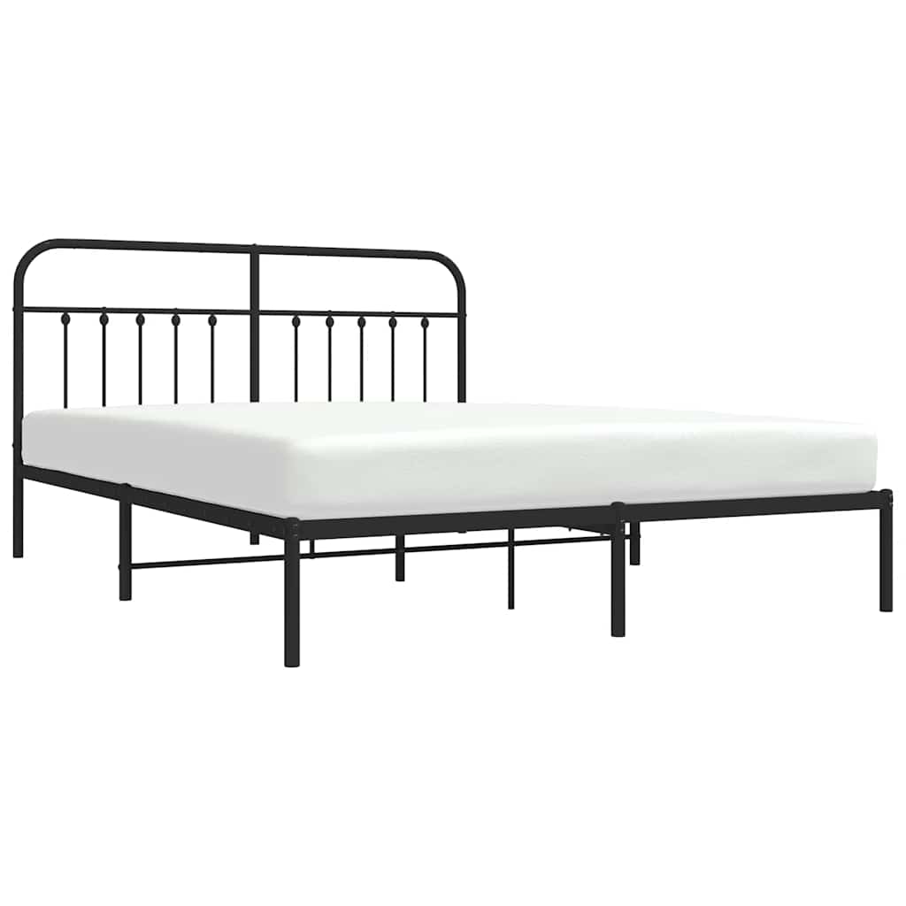 Black Metal Bed Frame with Headboard - 183x213cm, No Mattress