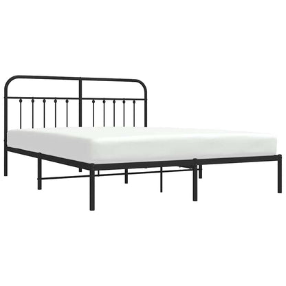 Black Metal Bed Frame with Headboard - 183x213cm, No Mattress