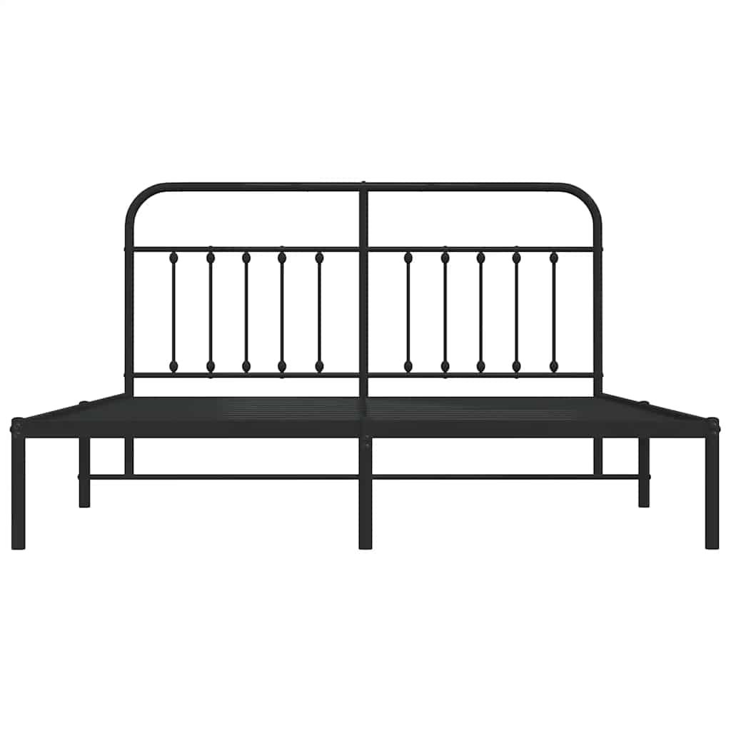 Black Metal Bed Frame with Headboard - 183x213cm, No Mattress