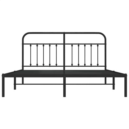 Black Metal Bed Frame with Headboard - 183x213cm, No Mattress