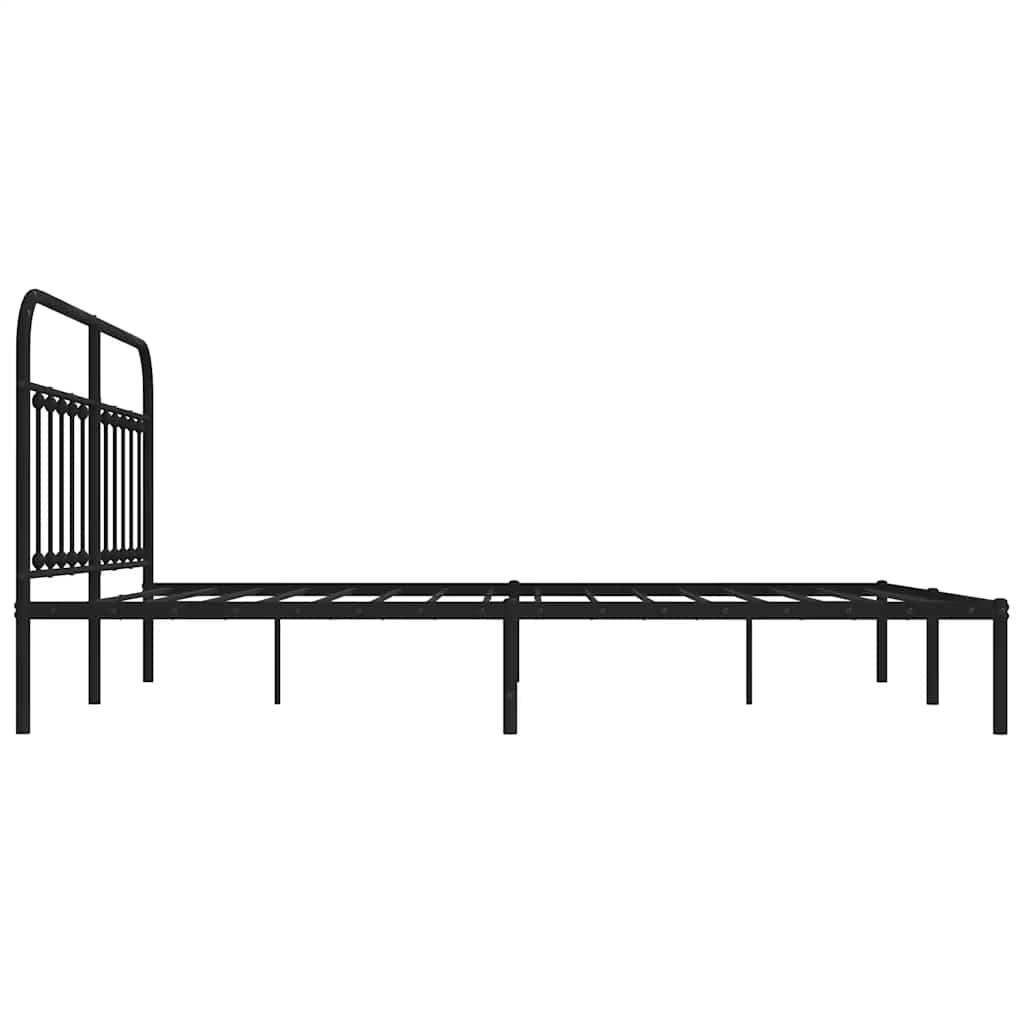 Black Metal Bed Frame with Headboard - 183x213cm, No Mattress
