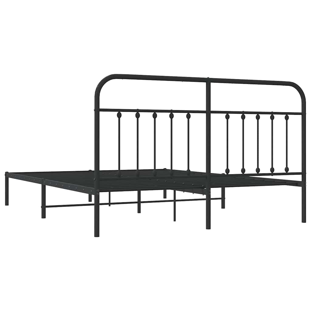 Black Metal Bed Frame with Headboard - 183x213cm, No Mattress
