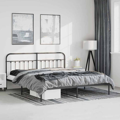 Black Metal Bed Frame with Headboard - 183x213cm, No Mattress