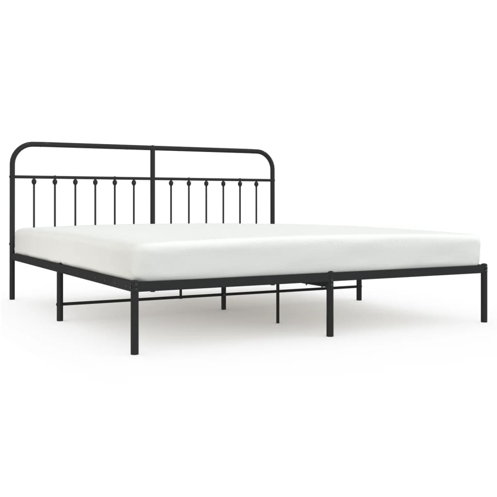Elegant Black Metal Bed Frame with Headboard, 200x200cm