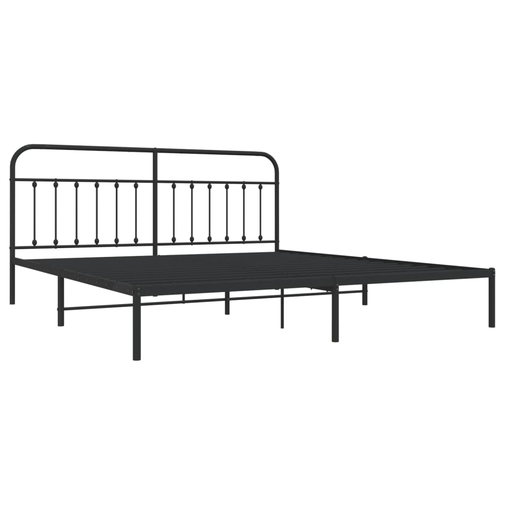 Elegant Black Metal Bed Frame with Headboard, 200x200cm