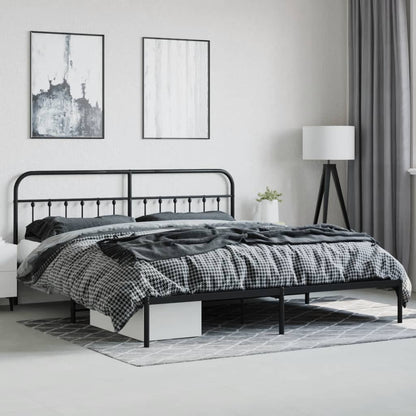 Elegant Black Metal Bed Frame with Headboard, 200x200cm