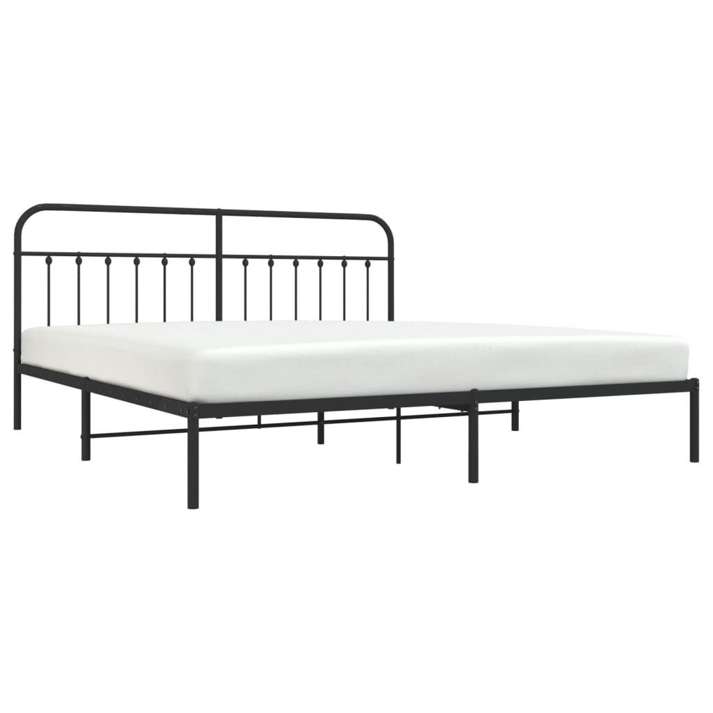 Elegant Black Metal Bed Frame with Headboard, 200x200cm