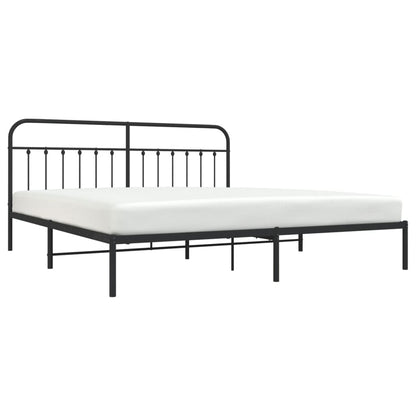 Elegant Black Metal Bed Frame with Headboard, 200x200cm