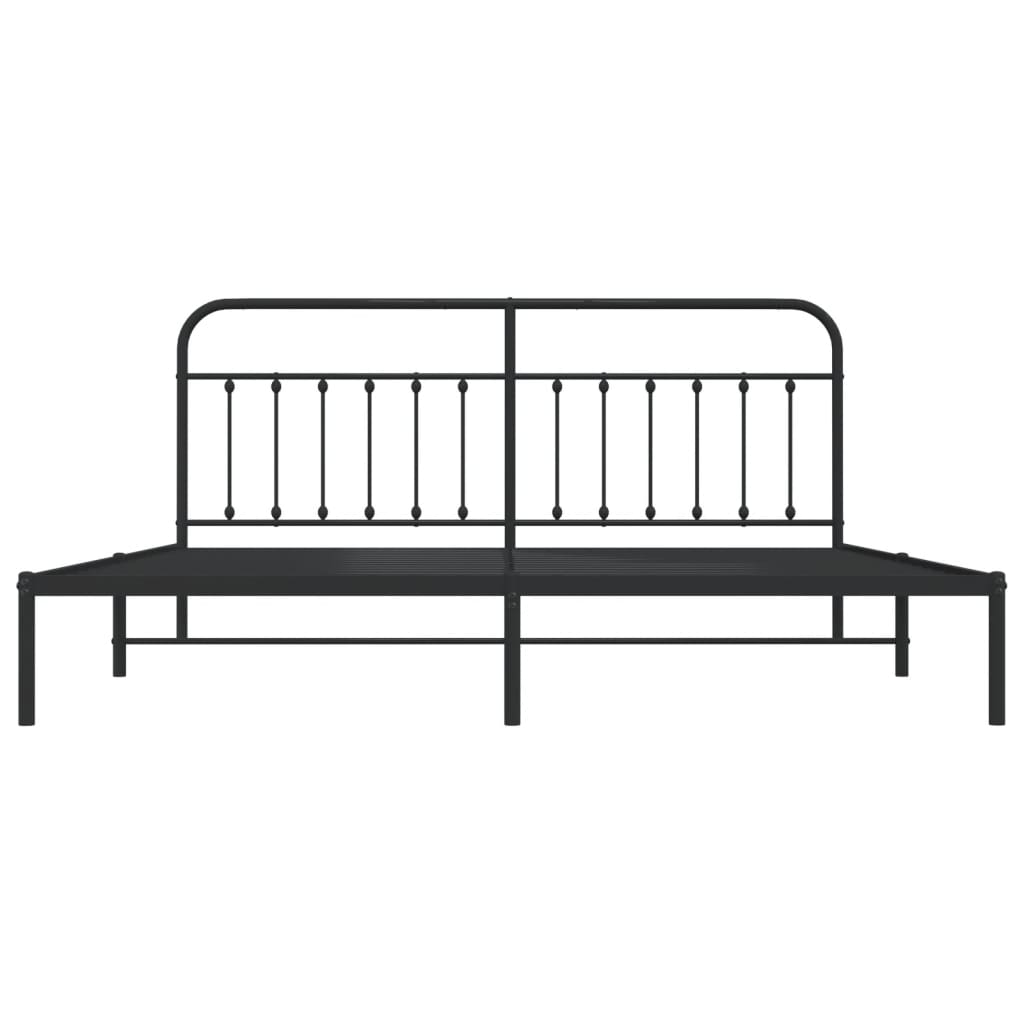 Elegant Black Metal Bed Frame with Headboard, 200x200cm