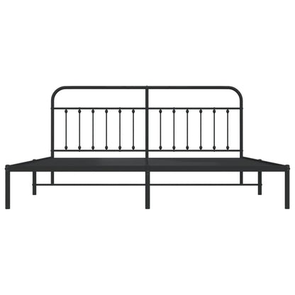 Elegant Black Metal Bed Frame with Headboard, 200x200cm