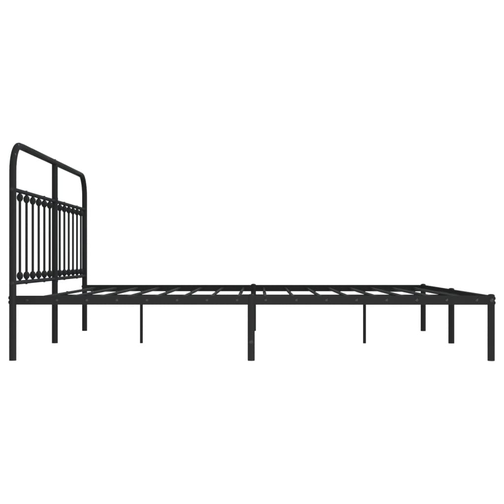 Elegant Black Metal Bed Frame with Headboard, 200x200cm