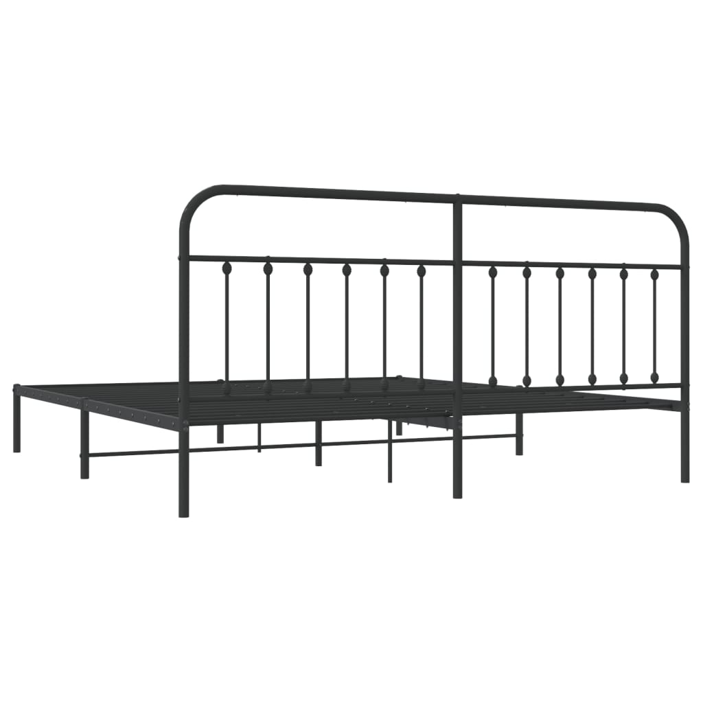 Elegant Black Metal Bed Frame with Headboard, 200x200cm