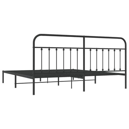 Elegant Black Metal Bed Frame with Headboard, 200x200cm