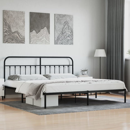 Elegant Black Metal Bed Frame with Headboard, 200x200cm