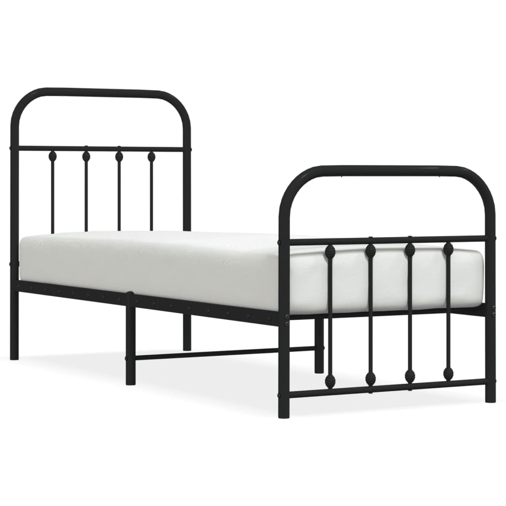 Sleek Black Metal Bed Frame with Footboard 75x190cm (No Mattress)