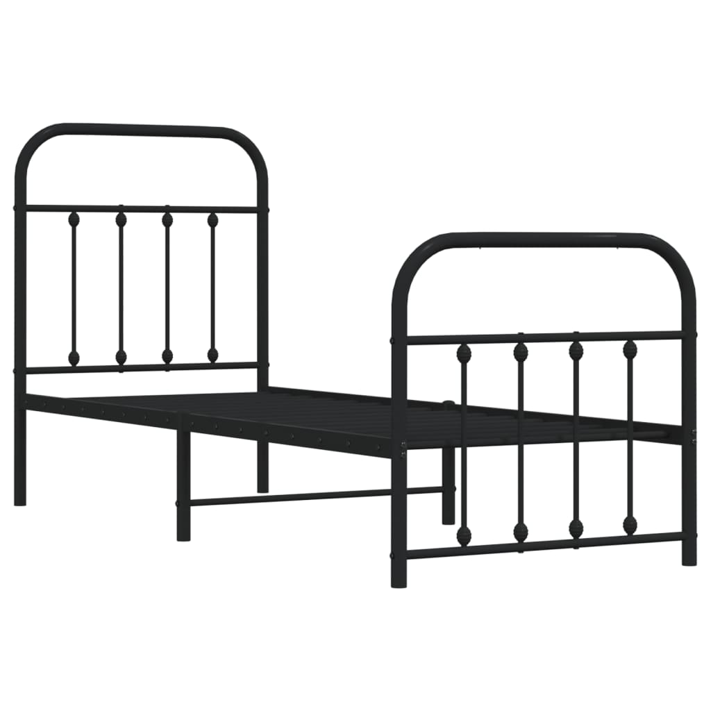 Sleek Black Metal Bed Frame with Footboard 75x190cm (No Mattress)