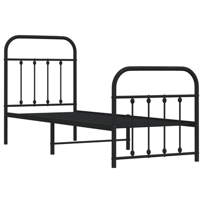 Sleek Black Metal Bed Frame with Footboard 75x190cm (No Mattress)