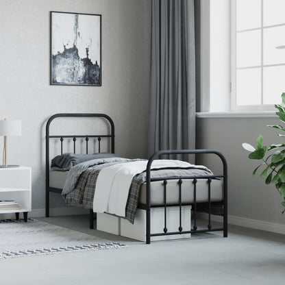 Sleek Black Metal Bed Frame with Footboard 75x190cm (No Mattress)