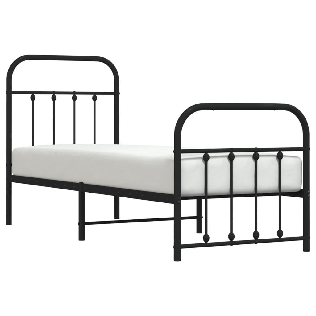 Sleek Black Metal Bed Frame with Footboard 75x190cm (No Mattress)
