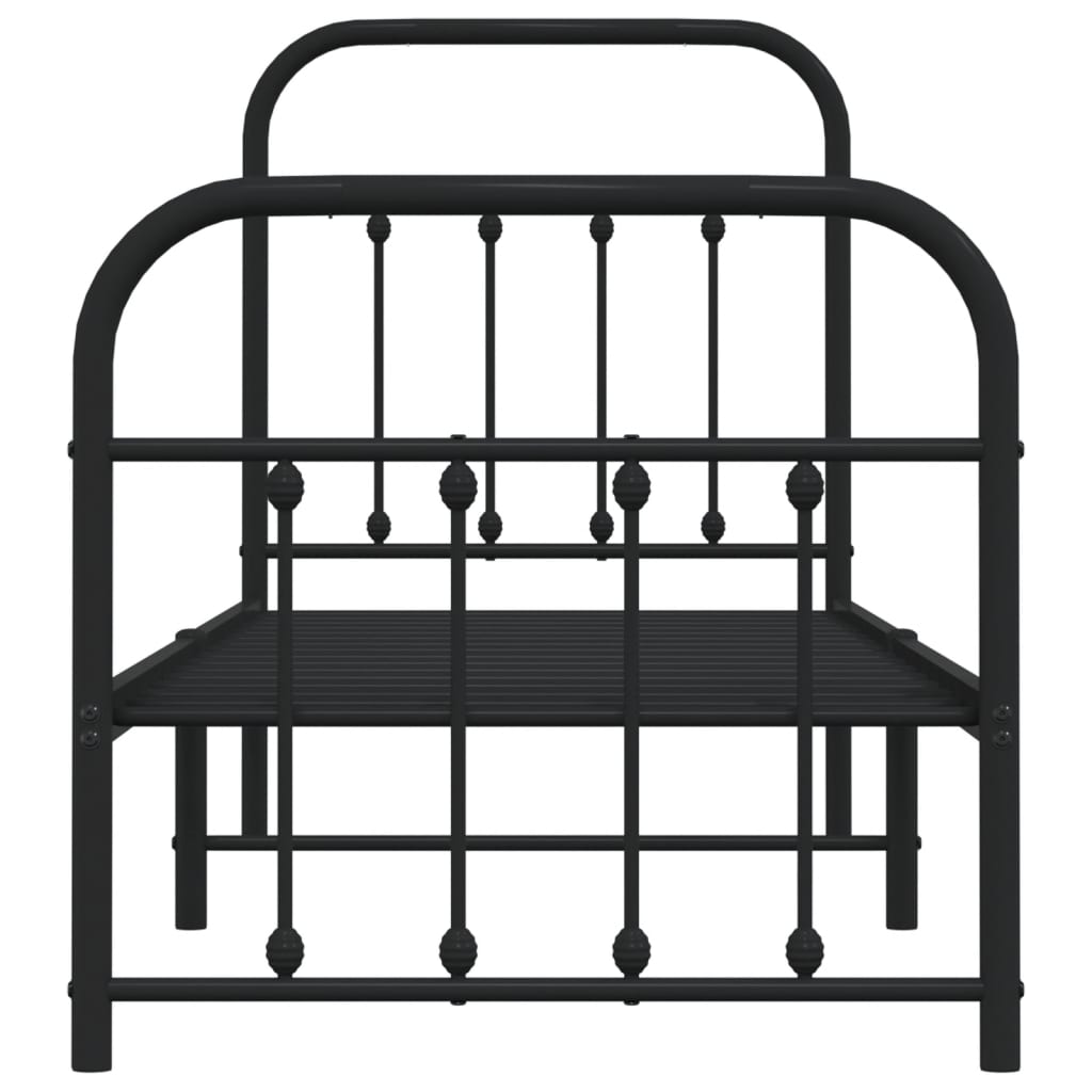 Sleek Black Metal Bed Frame with Footboard 75x190cm (No Mattress)