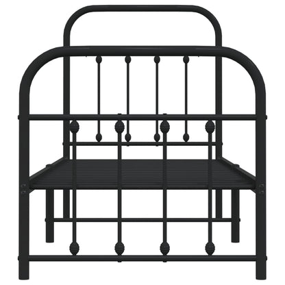 Sleek Black Metal Bed Frame with Footboard 75x190cm (No Mattress)
