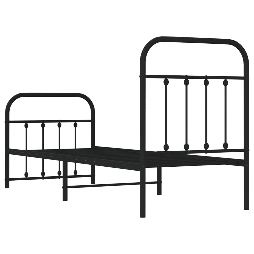 Sleek Black Metal Bed Frame with Footboard 75x190cm (No Mattress)