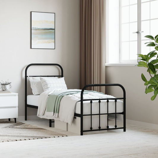 Sleek Black Metal Bed Frame with Footboard 75x190cm (No Mattress)