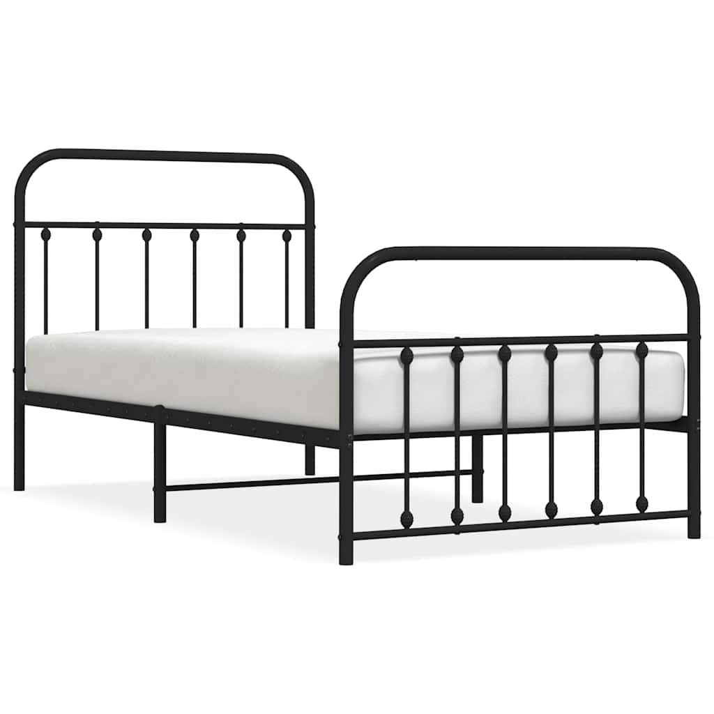 Sleek Black Metal Bed Frame with Footboard - 100x190cm