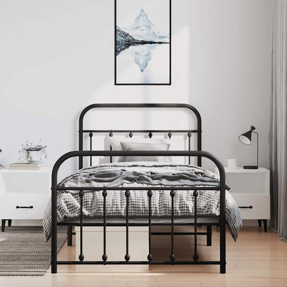 Sleek Black Metal Bed Frame with Footboard - 100x190cm