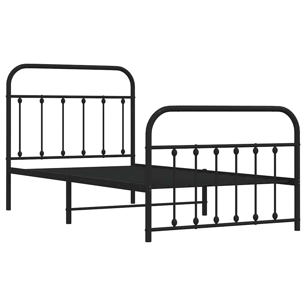 Sleek Black Metal Bed Frame with Footboard - 100x190cm