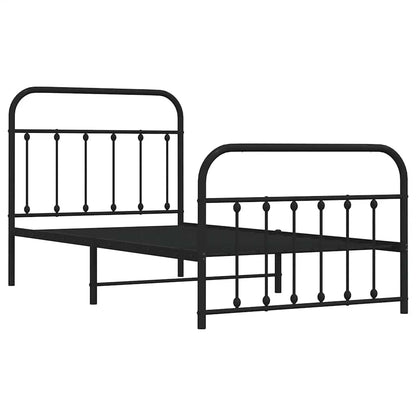 Sleek Black Metal Bed Frame with Footboard - 100x190cm