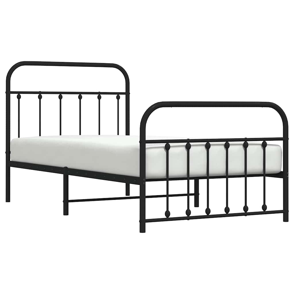 Sleek Black Metal Bed Frame with Footboard - 100x190cm