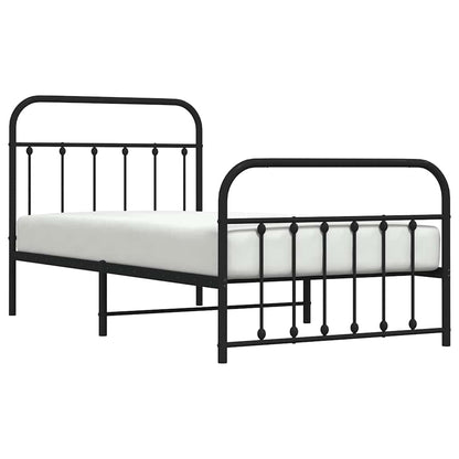 Sleek Black Metal Bed Frame with Footboard - 100x190cm