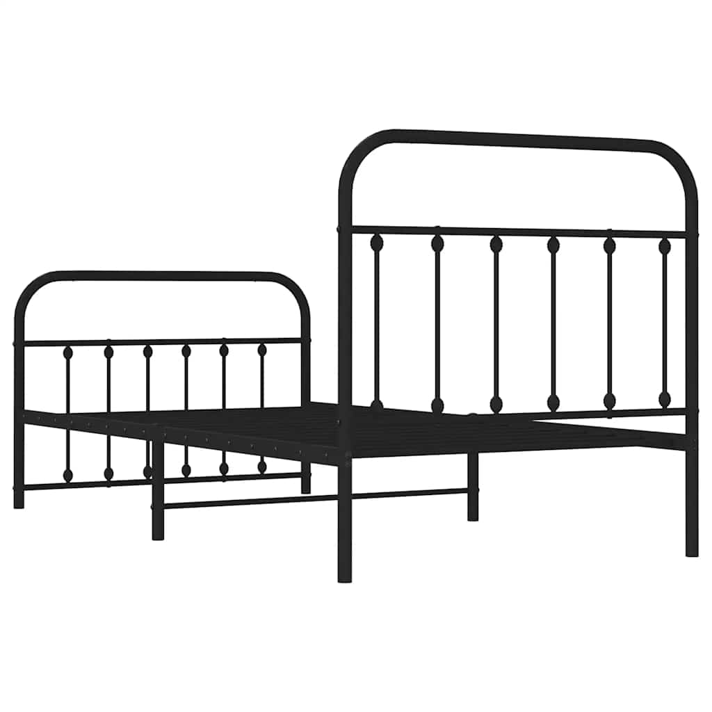 Sleek Black Metal Bed Frame with Footboard - 100x190cm