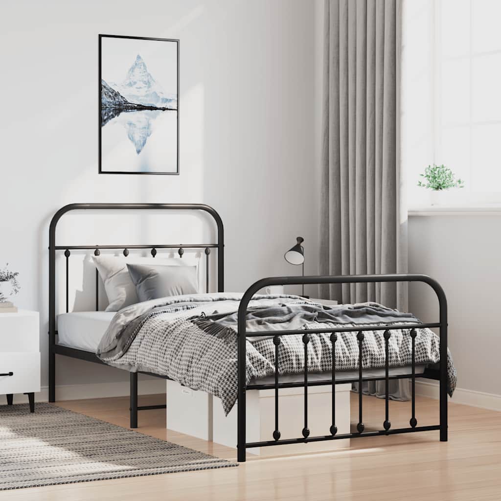 Sleek Black Metal Bed Frame with Footboard - 100x190cm